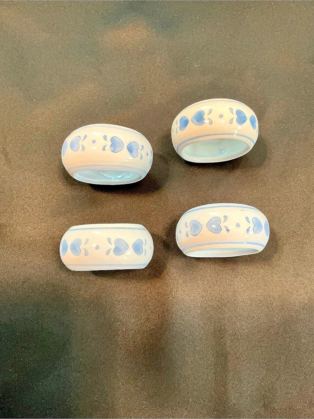 Blue Hearts Napkin Rings Set of 4 White & Blue
